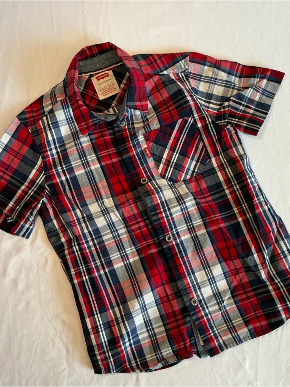 Levi's Boys Red and Blue Plaid Short-Sleeve Button-Up Shirt